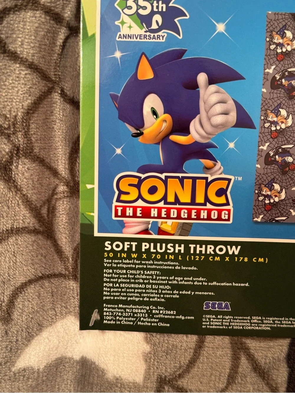 Sonic the Hedgehog Grey Halloween Throw Blanket